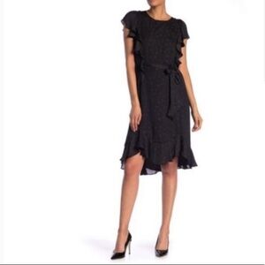 Max Studio Star Black Print Ruffle Dress NWT